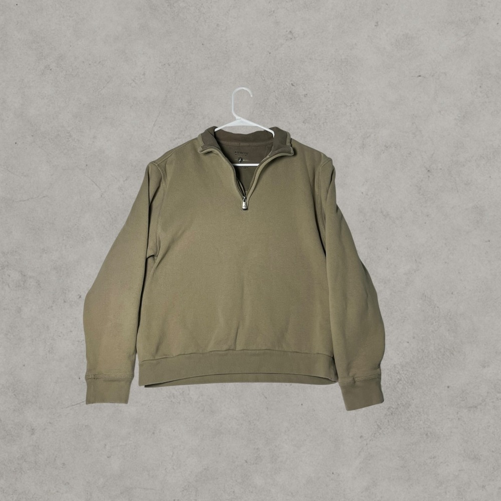 Arrow Mens Quarter Zip Pullover Sweater Olive Green Mock Neck Size M